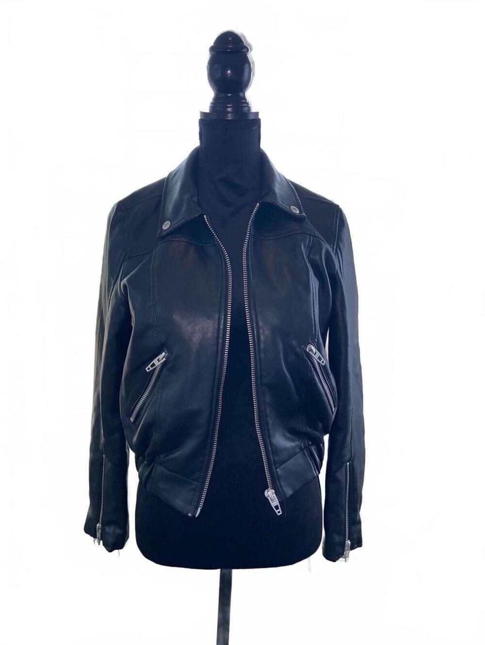 Black Faux Leather Zippered Bomber Jacket
